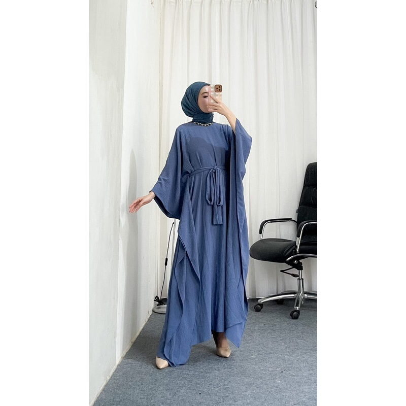 KAMALA KAFTAN GAMIS LEBARAN MUAT SAMPAI XXL DENIM BEIGE MOCCA