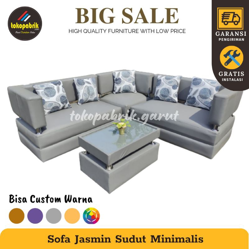 Sofa Jasmine Sudut Bahan Oscar Semi Kulit Midili Sofa Tamu Minimalis Termurah Garut Bandung Soreang