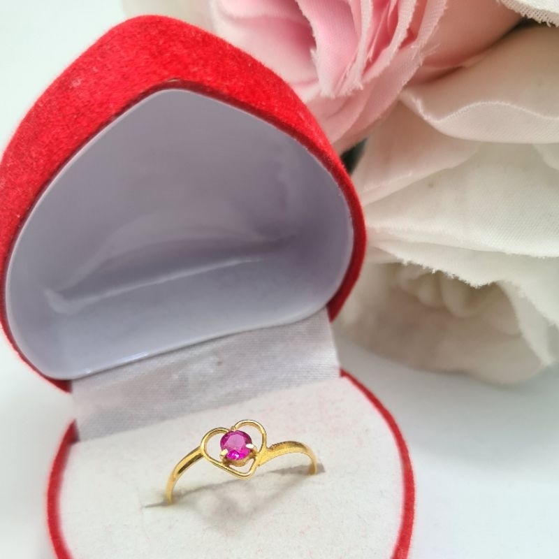 Cincin Emas Muda Love Mata 1 Merah Setengah Gram