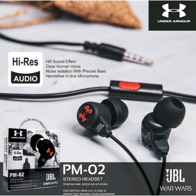 HF HEADSEAT HANDSFREE JBL PM-02 EARPHONE  WITH MIC EXTRA BASS HEADSET JBL BY HARMAN