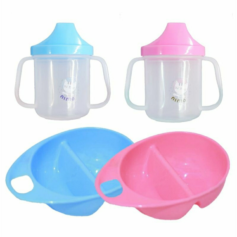 Ninio Perlangkapan Makan | Baby Bowl 4m+ | Tempat Minum Training Cup | Mangkuk Makan Bayi BPA Free | DEHP Free