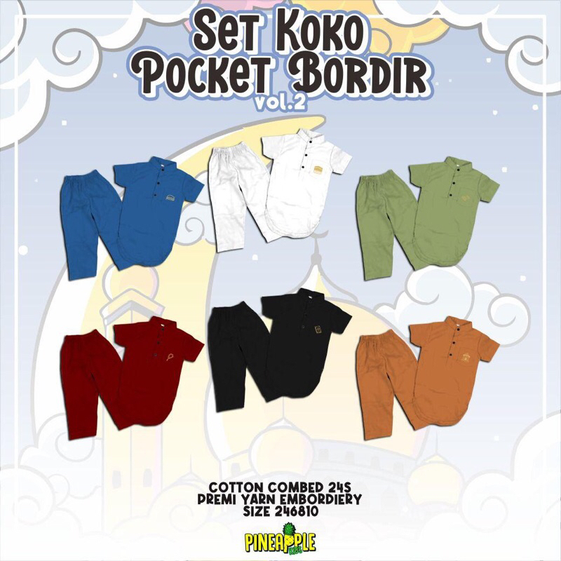 Grosir Setelan Koko Bordir Pocket pineapple kids per 5pcs
