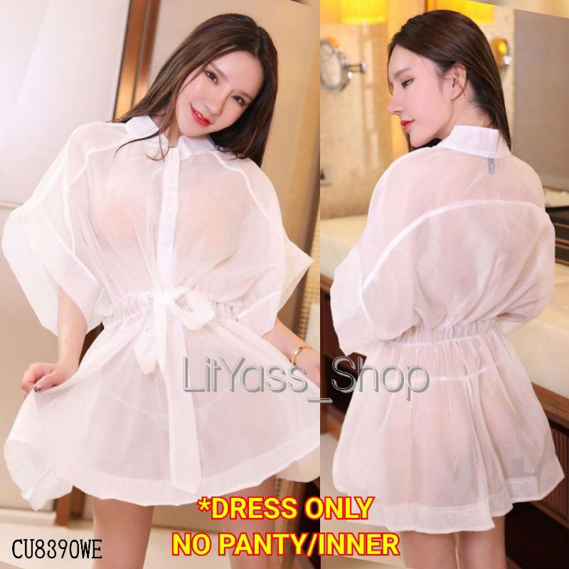 Seksi Lingerie Sexy Babydoll Transparent White Putih Baju Tidur Wanita Pakaian Tidur Transparan