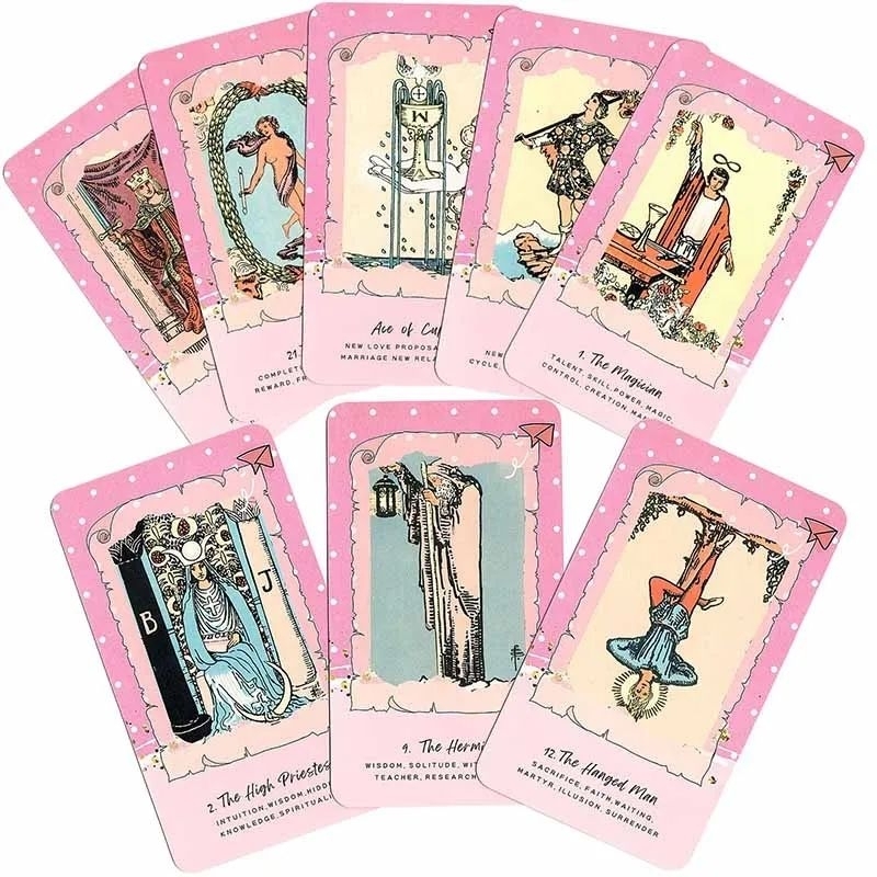 Pink Rose Tarot Deck with Meaning and Keywords Hardcase 12x8cm