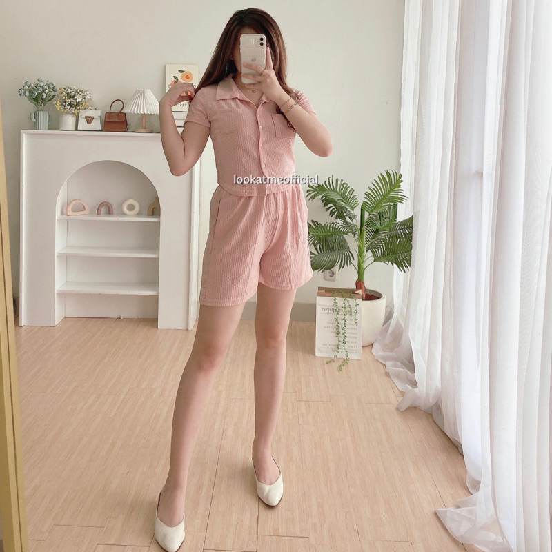 lookatmeofficial • Dahlia Set Wanita Knit Premium Top dan Hotpants-2115