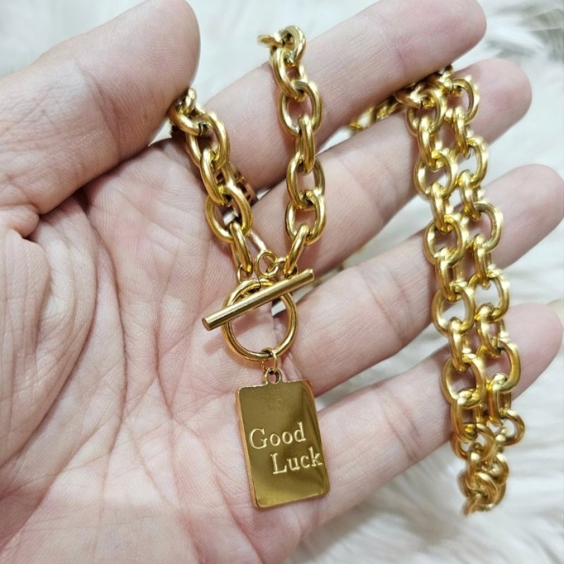 Kalung Titanium Gold  Premium Quality Anti karat anti alergi Stainless steel Kt103