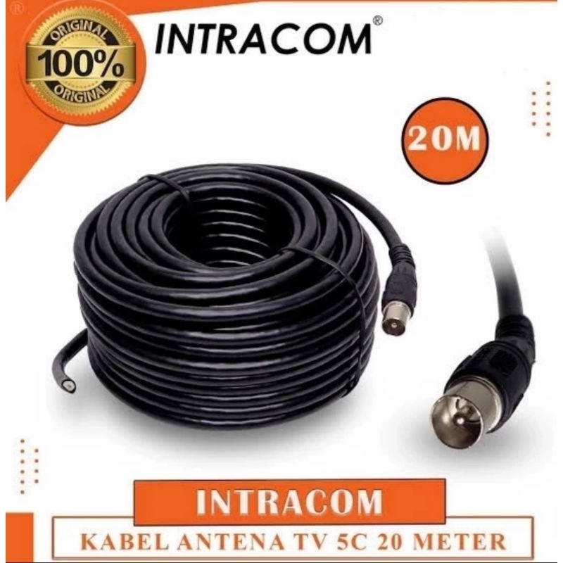 Kabel Antena TV 20 Meter RG6 C5 + Konektor INTRACOM