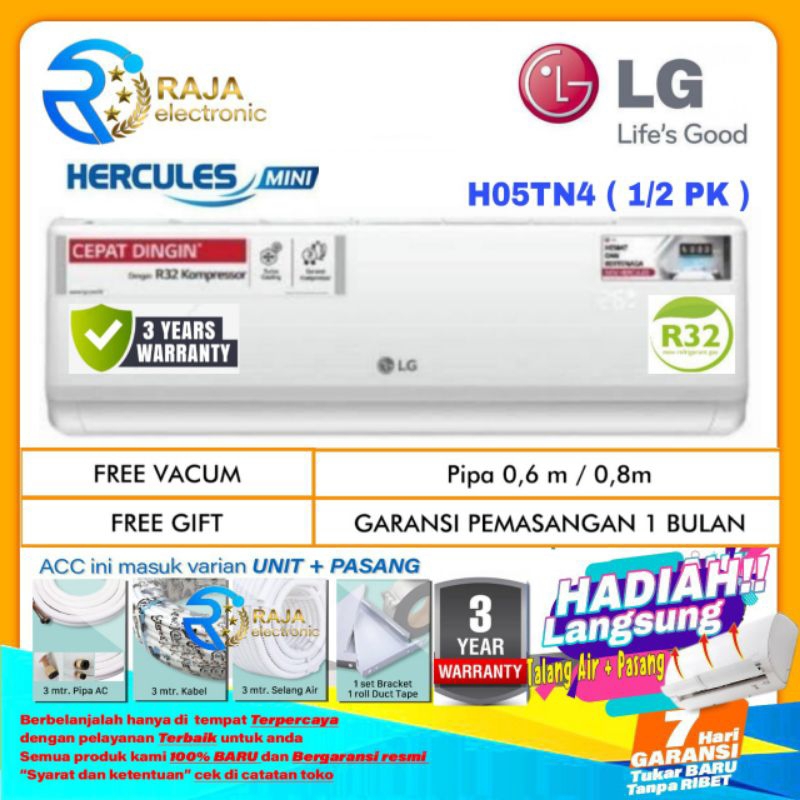 AC LG 1/2 PK H05TN4 NEW HERCULES + INSTALASI PEMASANGAN