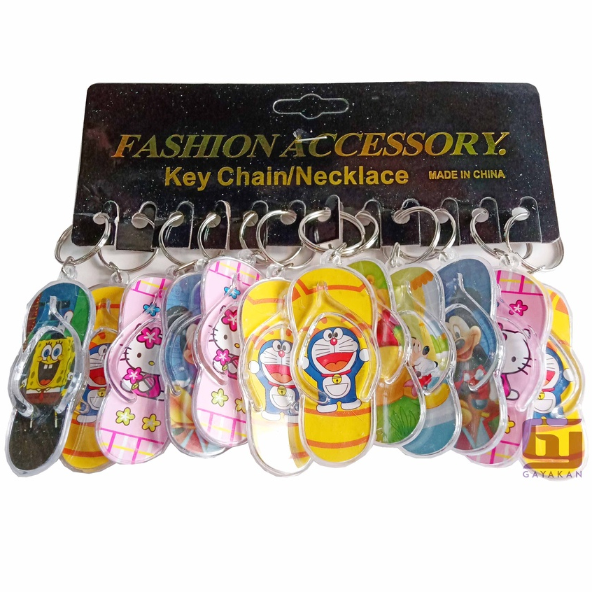 12 pcs (1 lusin) Gantungan Kunci Sandal Acrylic Fancy Seri Karakter Anak Random