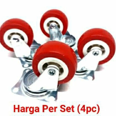 Roda caster kaster etalase 2" Nylon PU Teflon Merah (4pc)