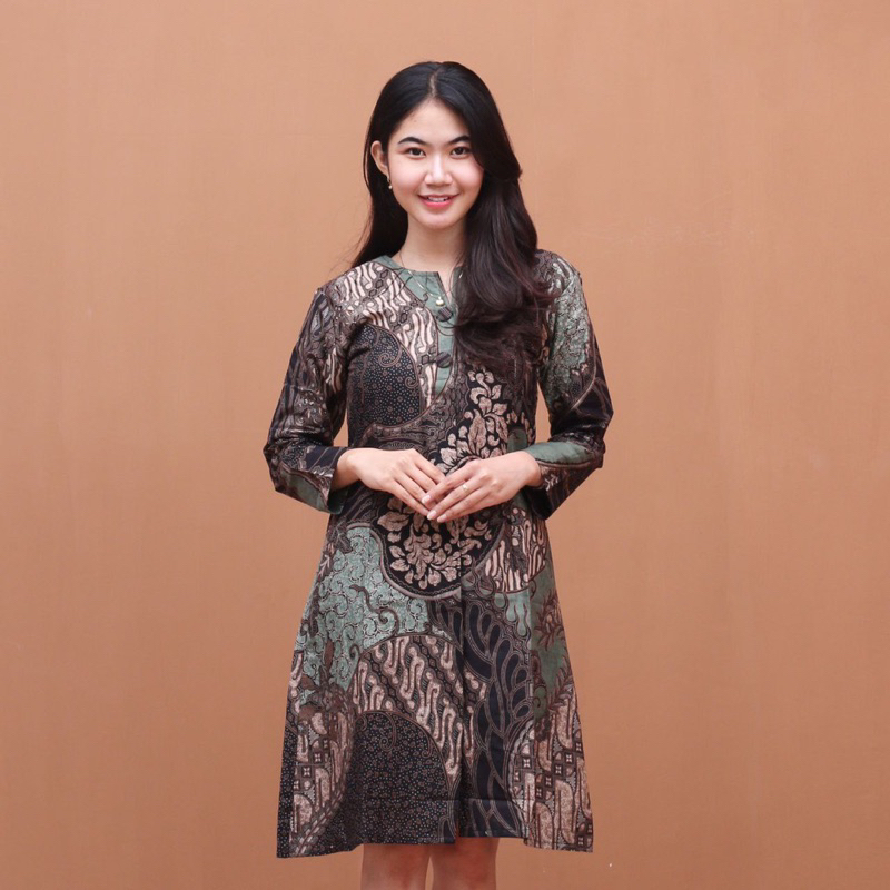 Atasan Tunik Batik Couple Kemeja Batik Pria Lengan Panjang Best Seller - Motif Cap Ijo Sage