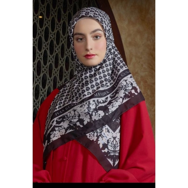 Mandjha Khusus Free Box Ivan Gunawan Fashion Scarf Motif Original La Fleur Black, Ready La Fleur Red