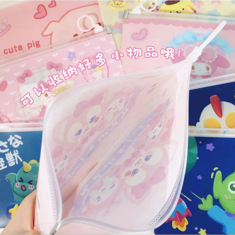 Zipper Bag Ziplock Pouch Kosmetik Transparan Multifungsi // Dompet Masker Wadah Alat Tulis Pensil Doff Transparan