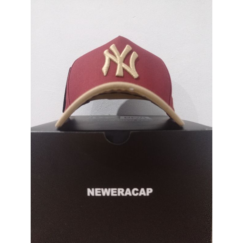 NY cream /bahan merah Maron /visor cream /9 forty /A frame /topi premium/ topi MLB
