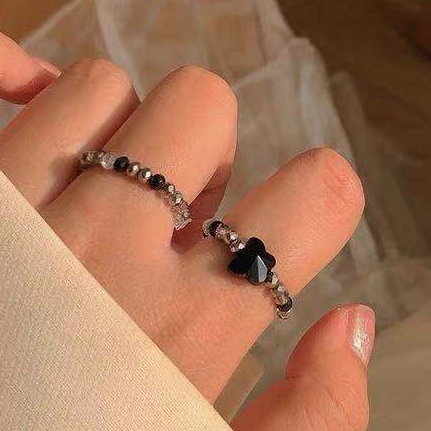 Cincin Premium Crystal Bulat Mix Kupu-kupu Hitam Korea Korean Style Lucu