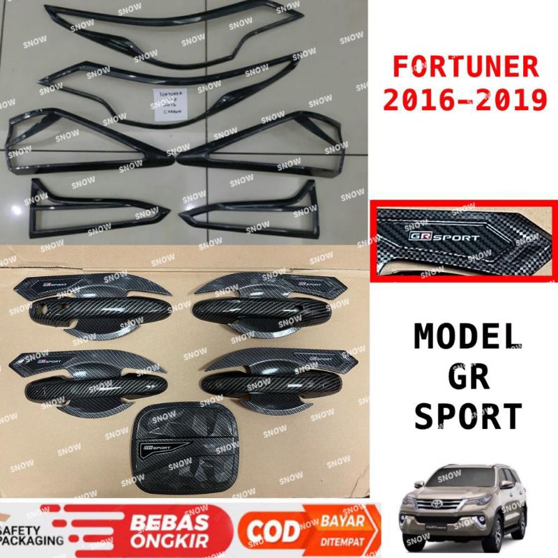 Paket Garnish Lampu Depan Belakang Outer Handle Tank Cover All New Fortuner 2016 2018 2022 2023 2024 UP GR Carbon Glossy