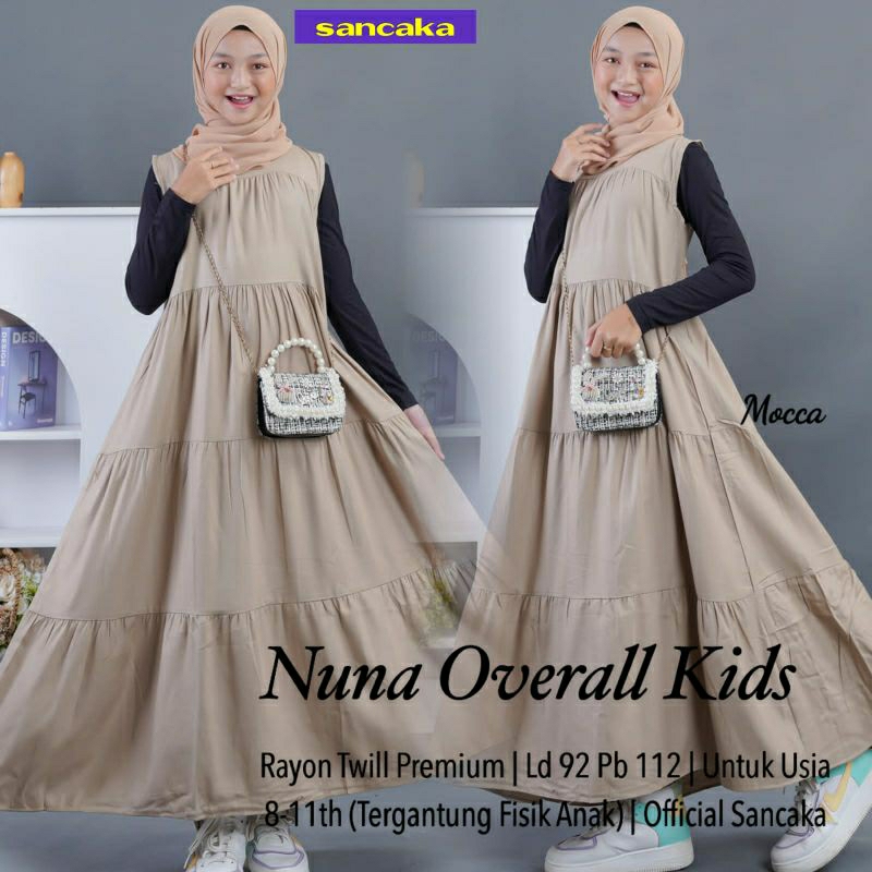 Nuna Overall Dress Kids by SANCAKA usia 8-12 tahun matt rayon Twill RempEl Polos
