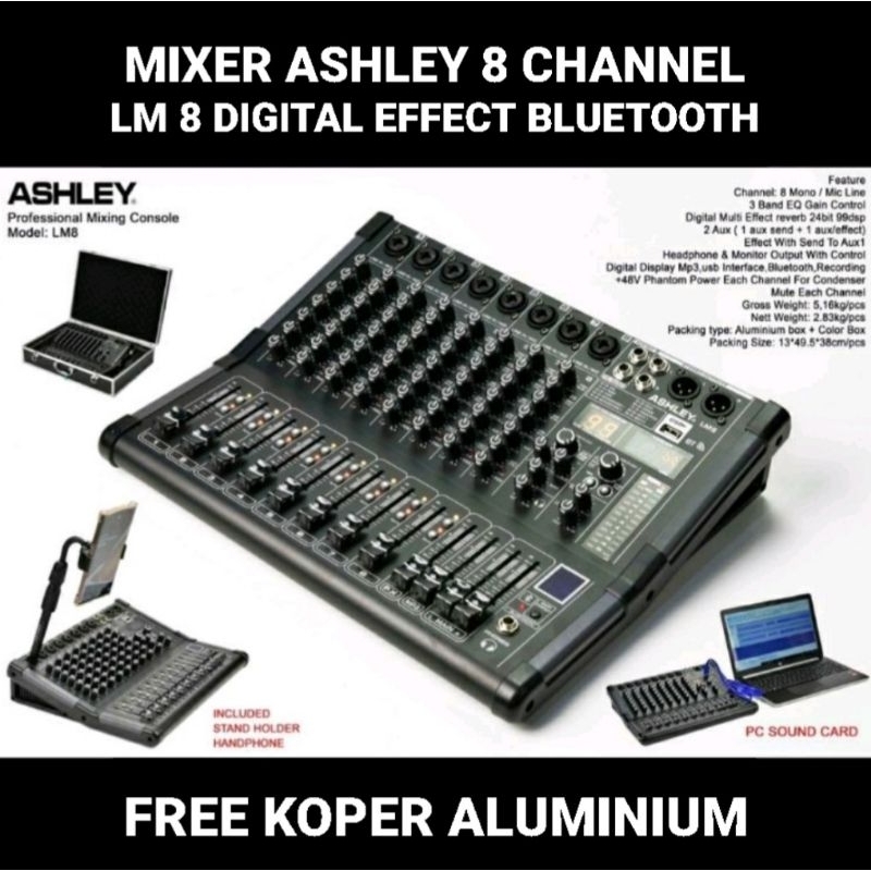 ASHLEY Mixer LM8 Digital Effect Bluetooth 8 Channel 8ch Asley