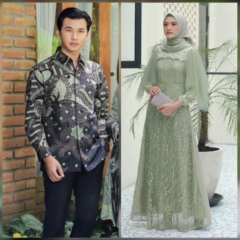 Maura Couple - Sania Ruffle Batik Couple Ori Ndoro Jowi Garansi Termurah Shopee - BATIK COUPLE GAMIS BRUKAT MAXI AUREL