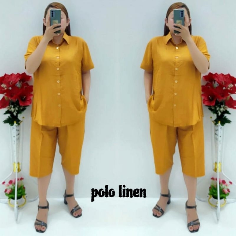 CNC - Stelan Wanita Dewasa Terbaru/Stelan 7/8 Kemeja Polo Linen Polos Standar Dan Jumbo