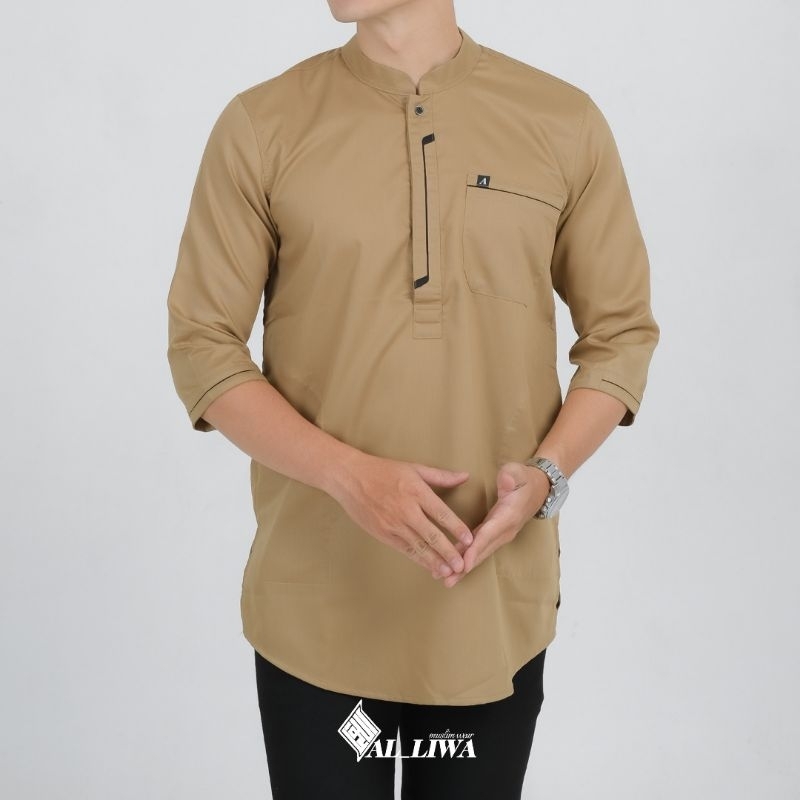 BAJU KOKO KURTA PAKISTAN PAKAIAN MUSLIM PRIA BAHAN TOYOBO WARNA CREAM HITAM MAROON ABU CHOCOMILK ARMY