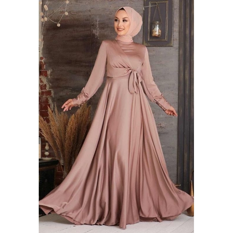 Aleta Dress - Dres Satin Tali Maxmara Silk | Bridesmaid Dress Kondangan Terbaru | Gamis Wanita Elegant | Gamis pesta Cantik | Gamis Lebaran