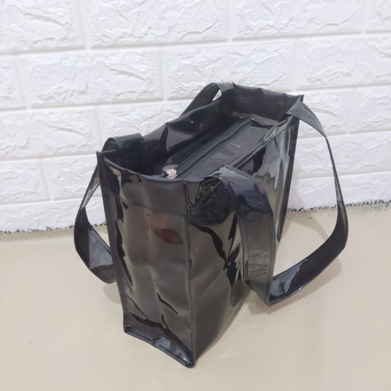 tas Tote bag mica transparan resleting jelly premium