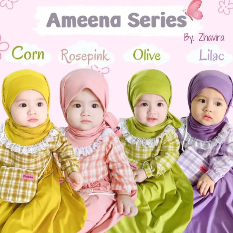 Gamis Ameena Series By Zhavira | Gamis Anak Hari Raya Series | Set Gamis Anak Perempuan Free Tas