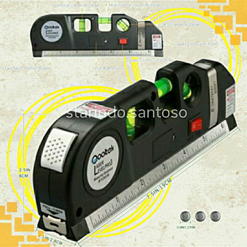 Waterpass laser Fixed level pro 3 meteran penggaris ukur