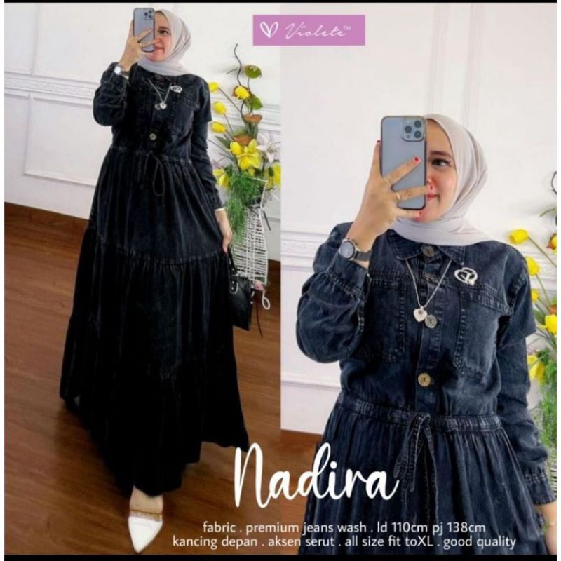 Nadira Gamis Jeans Jumbo Wanita Dress Jeans Denim Jumbo Ld 110