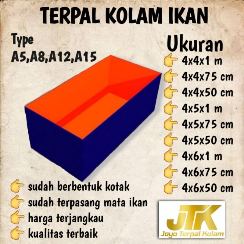 KOLAM TERPAL IKAN TYPE A5 A8 A12 DAN A15 KOREA TERPAL KOLAM KOTAK TERPAL KOLAM LELE