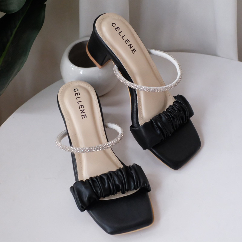 𝐂𝐄𝐋𝐋𝐄𝐍𝐄 Cassie Heels | heels wanita hak tahu 5cm heels block kerut