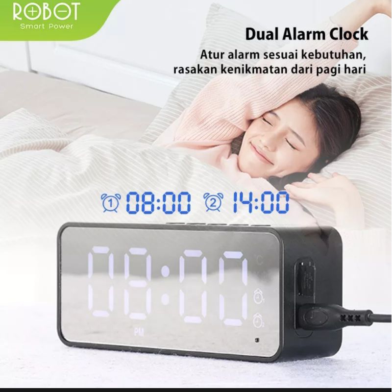 ROBOT RB150 Speaker Bluetooth 5.0 Alarm Led Indicator clock Suport Radio FM Original