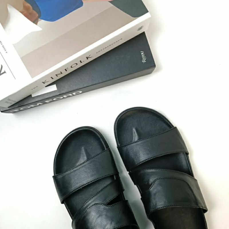 Sandal Pria Kulit Sapi Asli Original Sendal Slide Casual Pria Dewasa