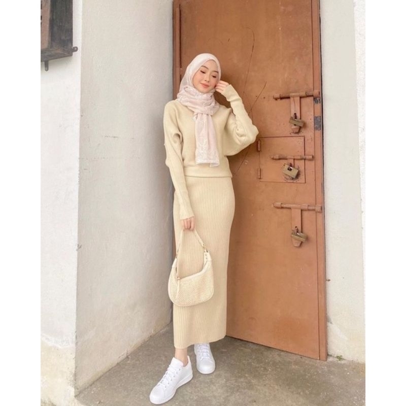 ROK SPAN RAJUT - KNIT MURAH POLOS WARNA HITAM BW PANJANG TEBAL ADEM MELAR GROSIR MAXI SKIRT ABG