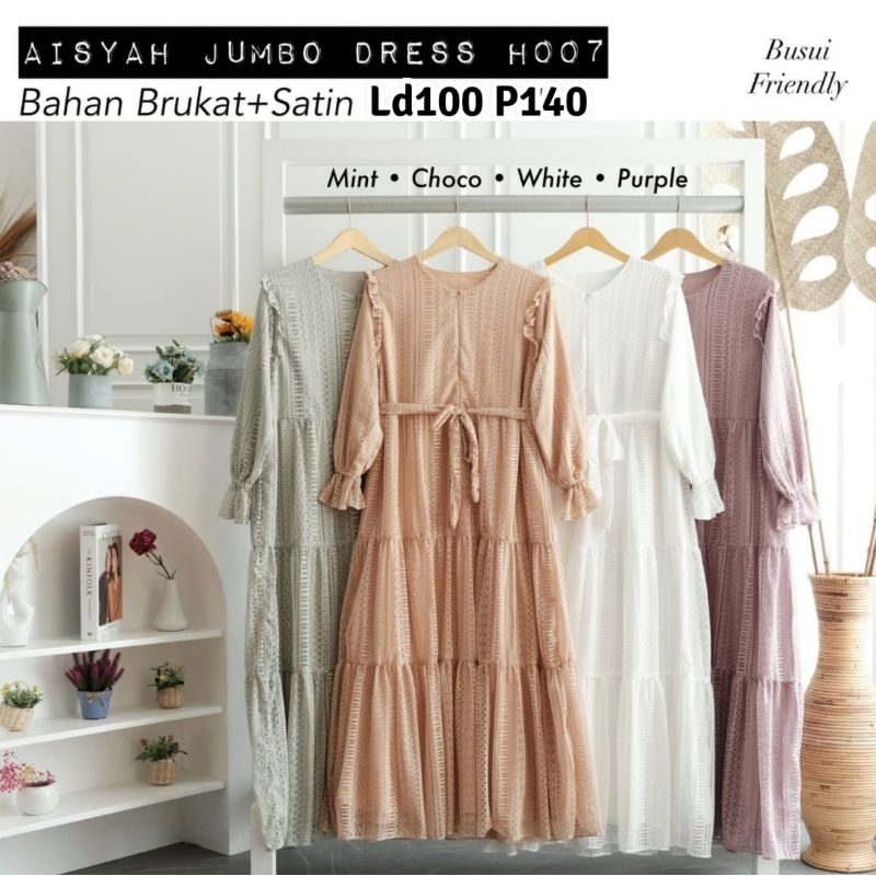 AISYAH BRUKAT DRESS LD 100-110 JUMBO /DRESS LEBARAN/DRESS MEWAH / BUSUI FRIENDLY