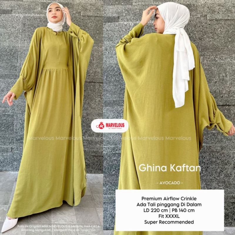 GHINA KAFTAN BY MARVELOUS / KAFTAN DRESS POLOS MUSLIMAH / Kaftan airflow wanita