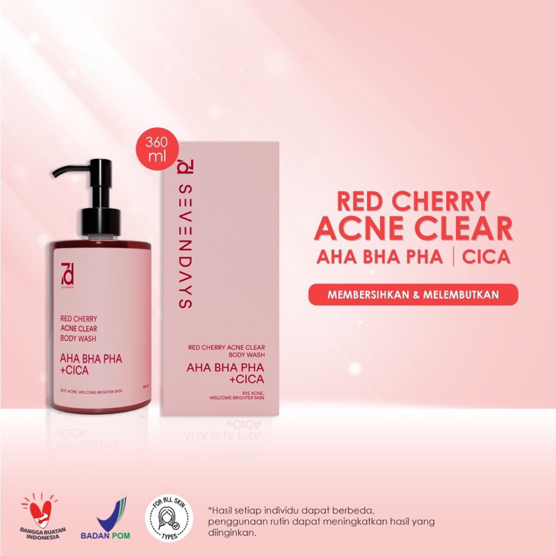 SEVENDAYS RED CHERRY ACNE CLEAR AHA,BHA PHA + CICA BODY WASH 360ml