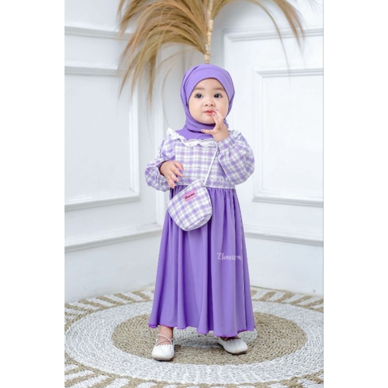 Gamis Ameena Warna LILAC by Zhavira - Gamis Bayi Balita Anak Perempuan Usia 6bln 12bln 1th 2th 3th 4