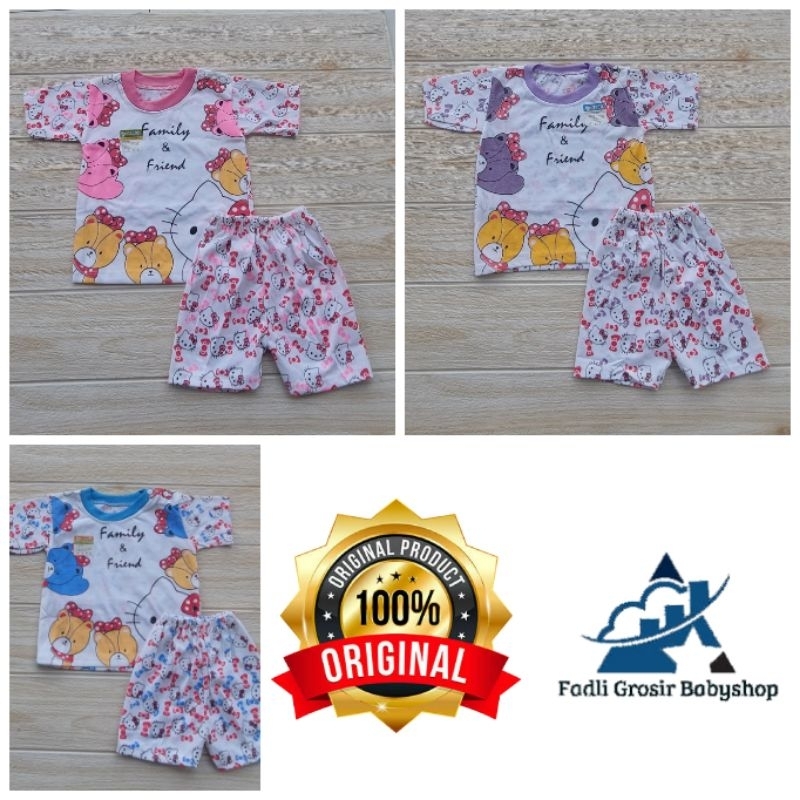 Setelan Bayi Motif Hello Kity Lengan Pendek Baju Celana Bayi Kancing Bahu Setelan Bayi Usia 2-12 Bulan Terbaru