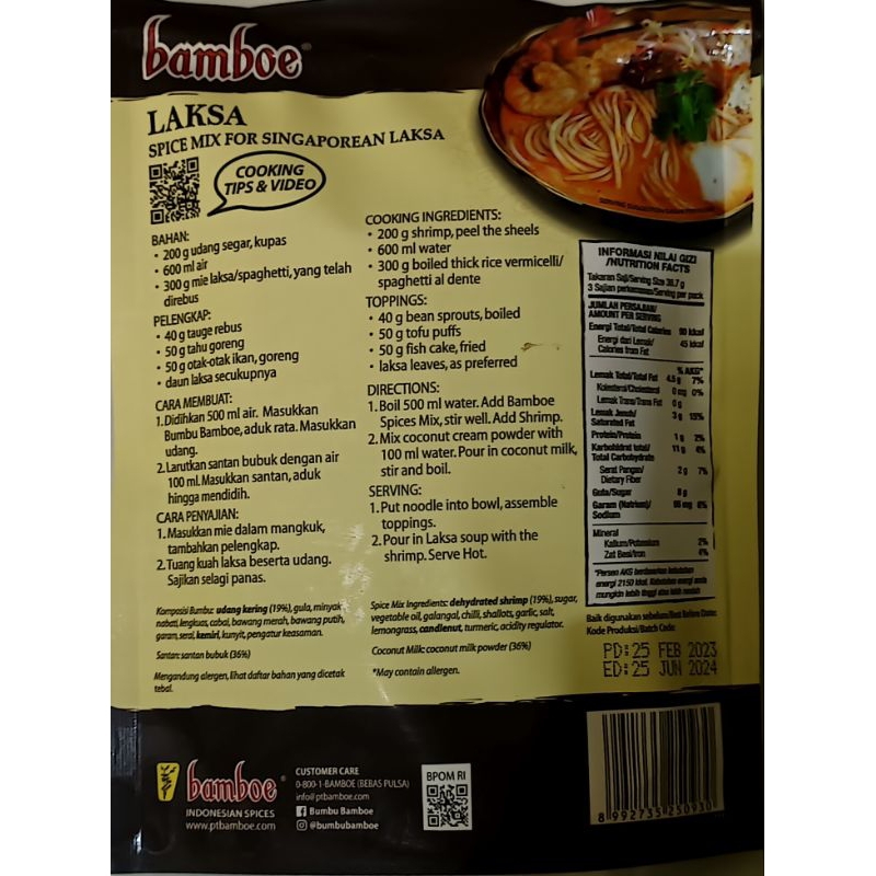 Bamboe Premium Laksa 110 gr