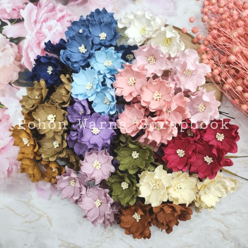BUNGA KERTAS MULBERRY LOTUS | BUNGA SCRAPBOOK MAHAR RUSTIC MURAH