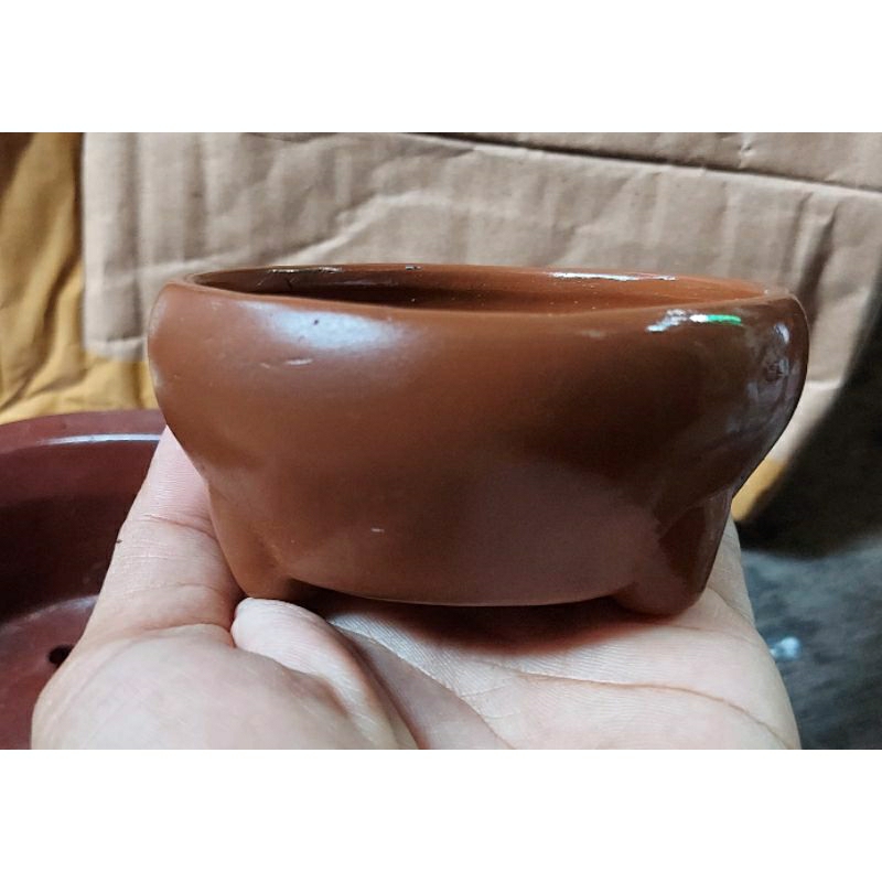 Pot bonsai mame bulat pot mini fiberglass