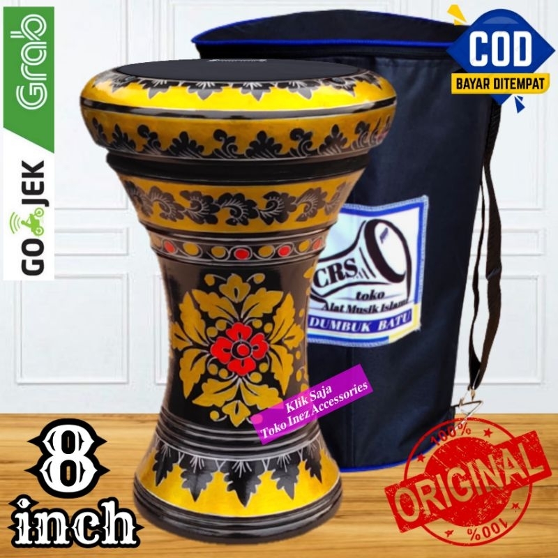 Dumbuk Batu Atau Darbuka Kayu 8 inch Hitam Gold Power Beat Hitam