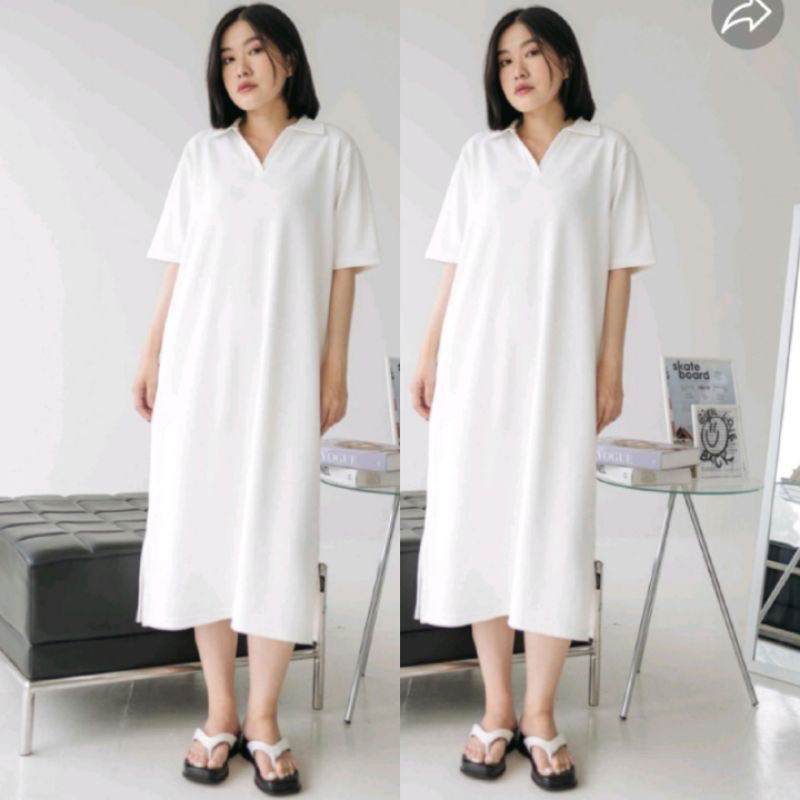 salwa midi dress v-neck crinkle airflow| atasan wanita masa kini