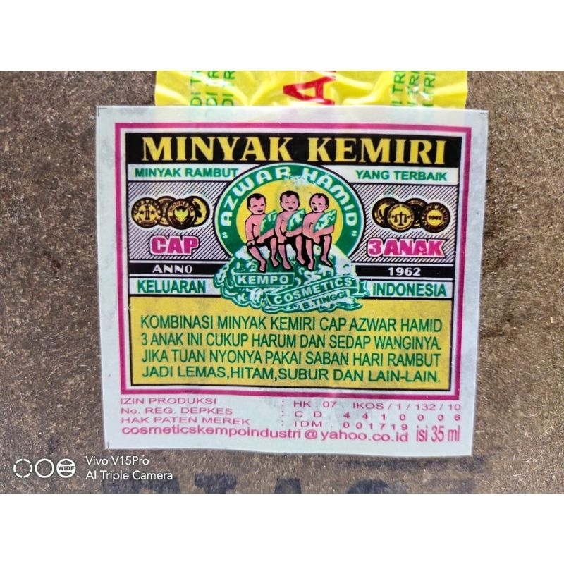 MINYAK RAMBUT KEMIRI CAP 3 ANAK BOTOL KACA 100% ORIGINAL