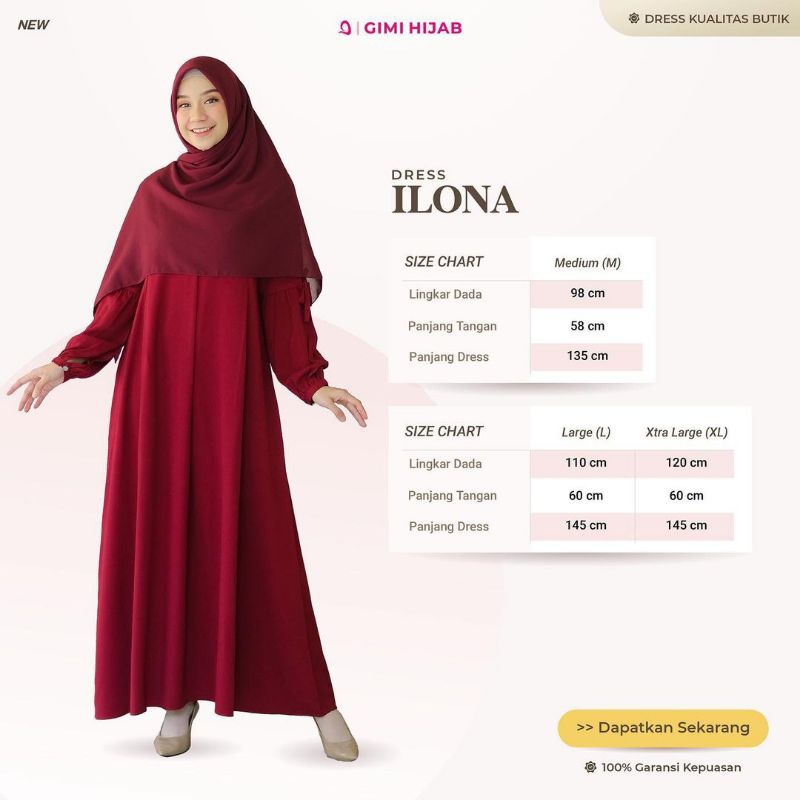 Ilona Dress By Gimi Hijab/ Gamis Syar'i/ Gamis Muslimah Keren/ Hijrah/ Bahan Adem
