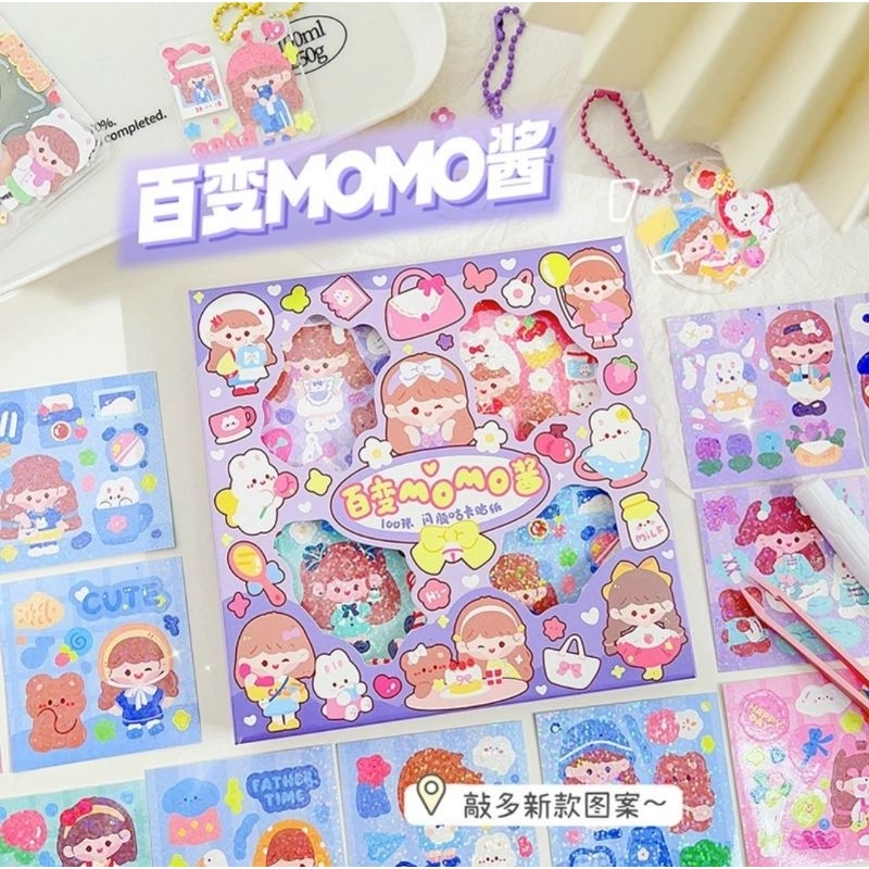 [ULTRATOYS] STICKER ISI 100 NEW MOMO MINI GLITTER AESTHETIC LUCU