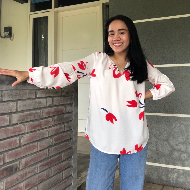 Defect Putih Lukis - Blouse Motif - Blouse Lengan Panjang