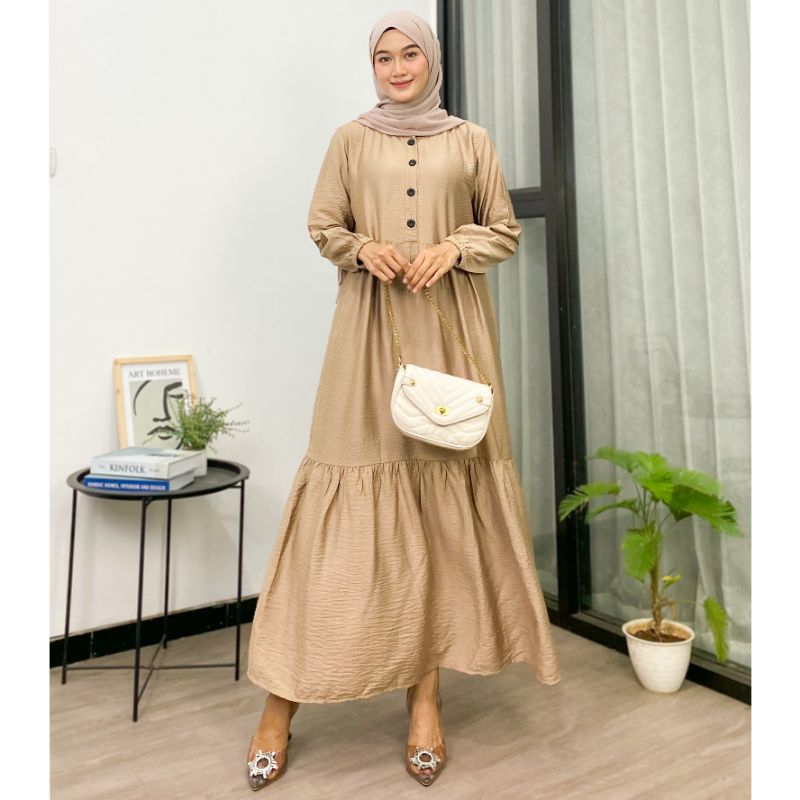 Gamis Polo Linen Kancing - Arina Dress //JF9753